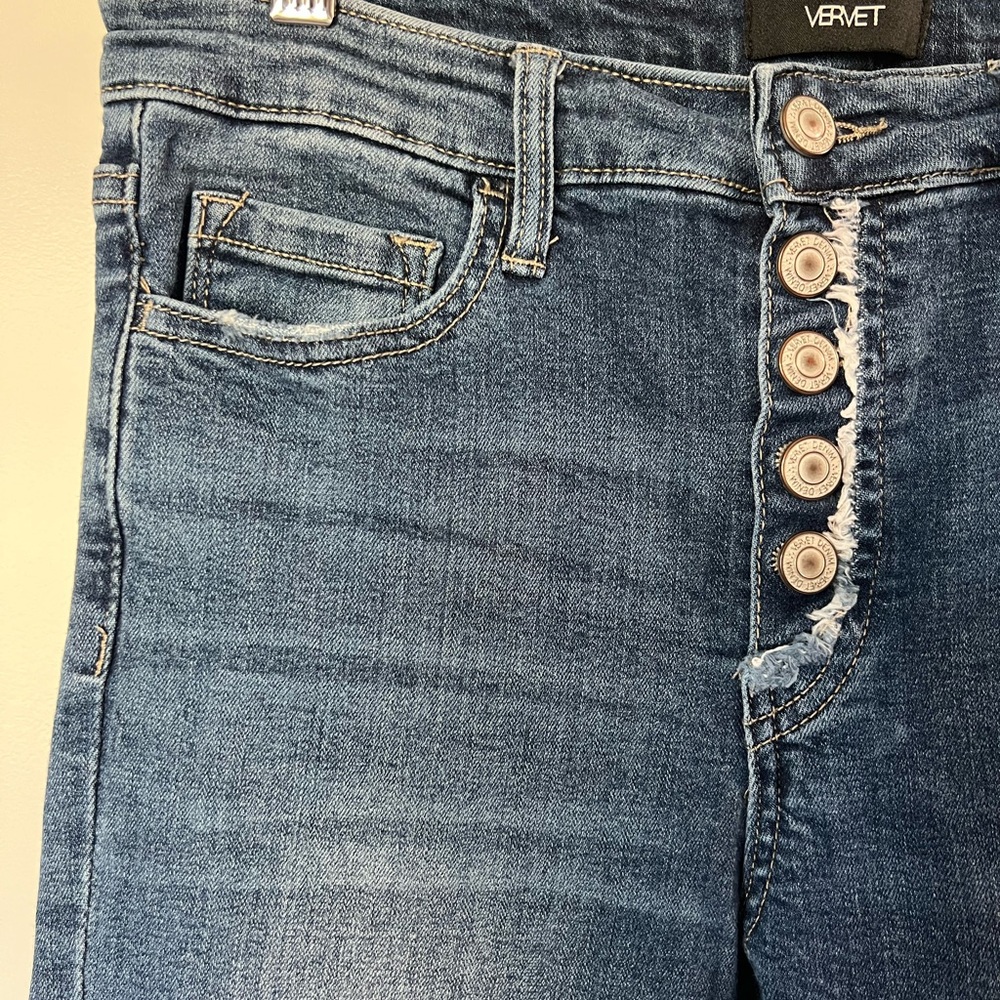 Vervet Classic Blue Ankle Skinny Fit Jeans with Distressed Button Fly - Picture 6 of 9